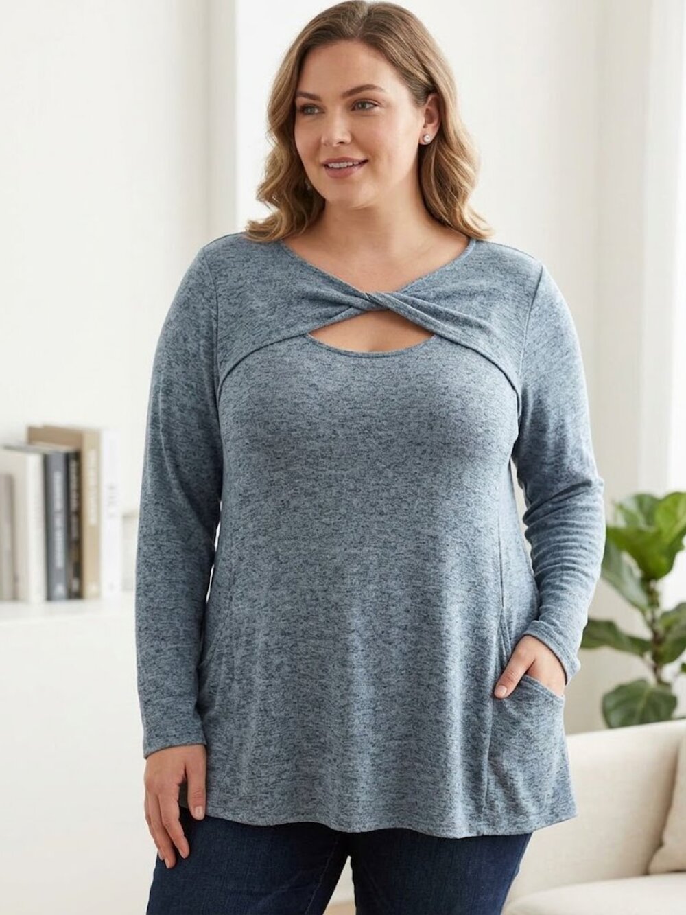Maurices Women's Slate Blue Twist Front Pockets Key Hole Tunic Top Plus Sz 3X